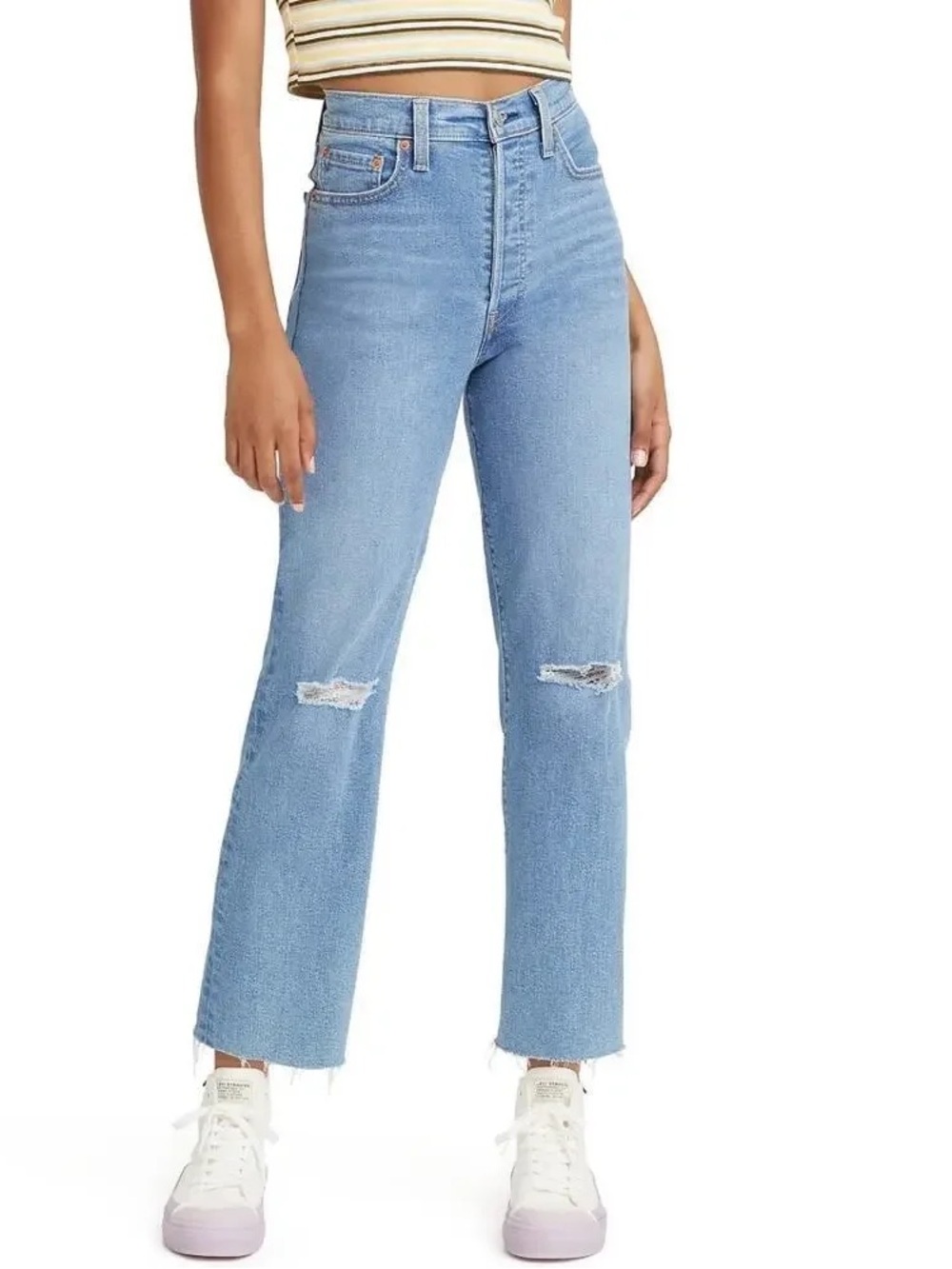 Levi’s Ribcage Straight Ankle Torn Knee Jeans